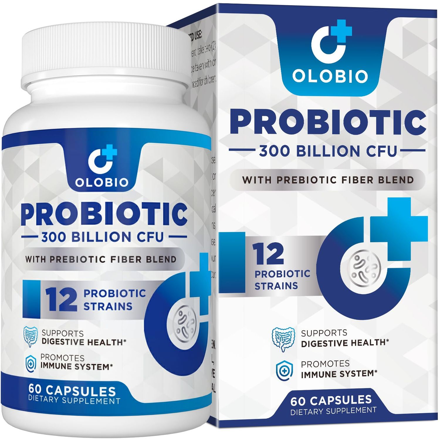OLOBIO 300 Billion CFU Probiotic, 12 Strains with 3 Organic Prebiotics, Probiotics for Women and Men, Daily Supplement for Digestive, Immune, Gut Bloating Health, Shelf Stable, Vegan, 60 Counts