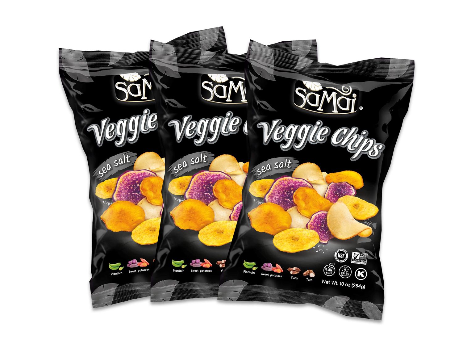 SAMAI Pacific Sea Salt Veggie Chips 10oz (Pack of 3) - Gluten Free, All Natural, NON-GMO and Kosher