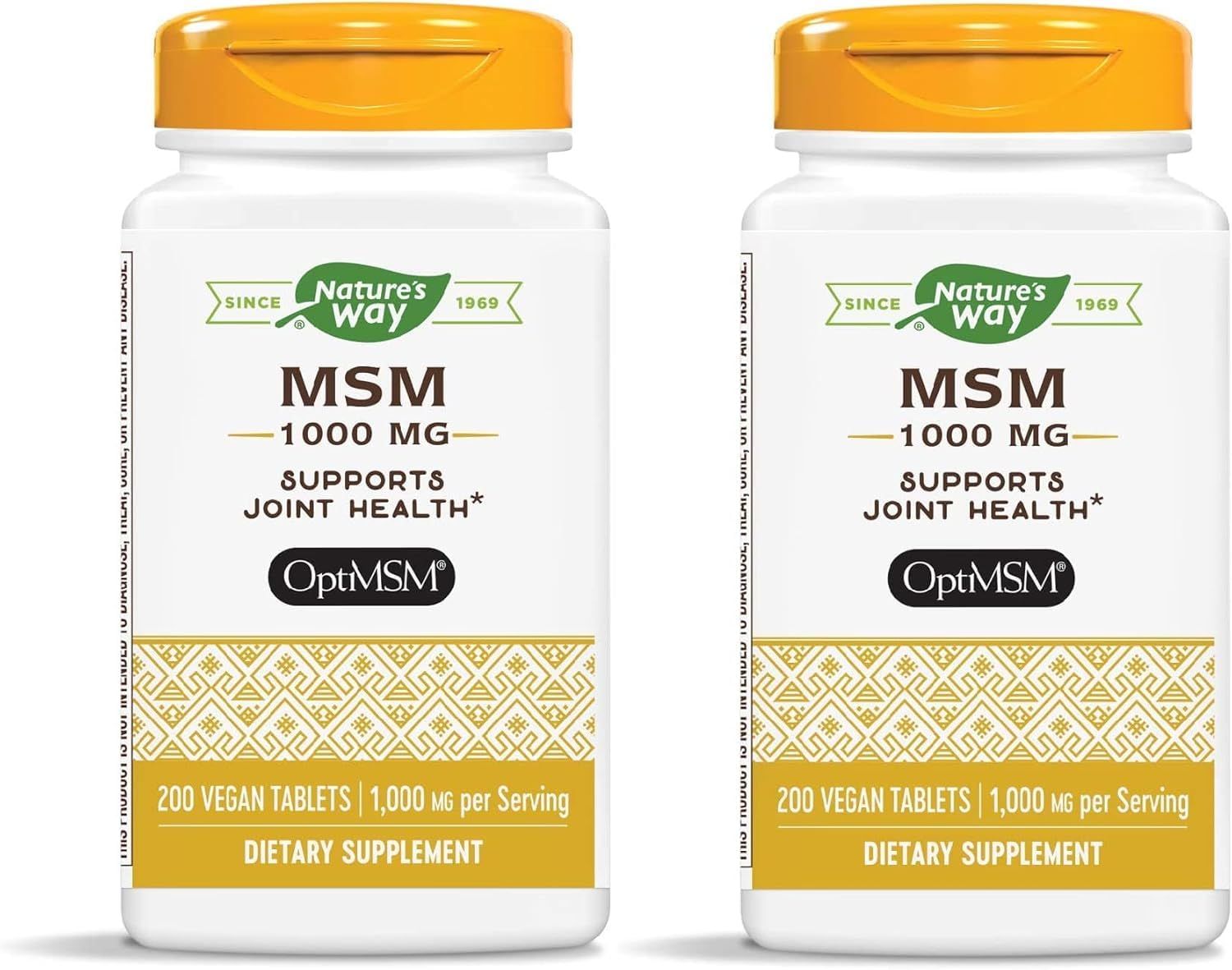 Nature&#39;s Way MSM 1000 mg - Joint Health Supplement - With Methylsulfonylmethane - Gluten-Free Vegan - 200 Tablets (Pack of 2)
