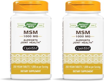 Nature&#39;s Way MSM 1000 mg - Joint Health Supplement - With Methylsulfonylmethane - Gluten-Free Vegan - 200 Tablets (Pack of 2)