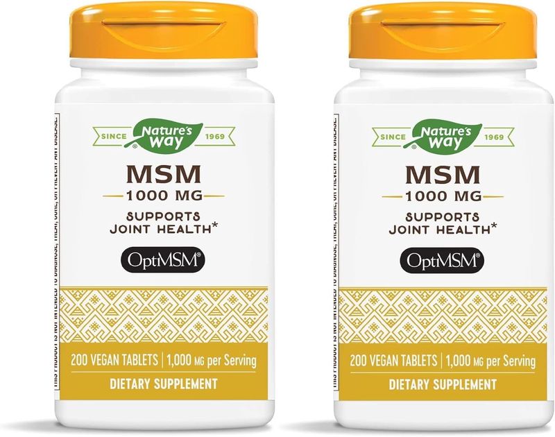 Nature&#39;s Way MSM 1000 mg - Joint Health Supplement - With Methylsulfonylmethane - Gluten-Free Vegan - 200 Tablets (Pack of 2)