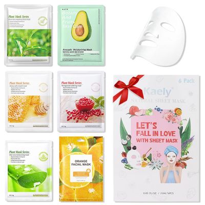 Kaely 6 Pack Variety Sheet Masks, Spa Party Face Masks for Kids Skin Care Set, Facial Mask Skincare Korean, Moisturize Nourish for All Skin Types, Birthday Gifts for Women Men Girls, Set01
