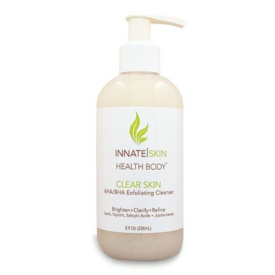 Clear Skin AHA BHA Exfoliating Cleanser Glycolic Salicylic Acid Cleanser, Jojoba Beads - 8oz Pump