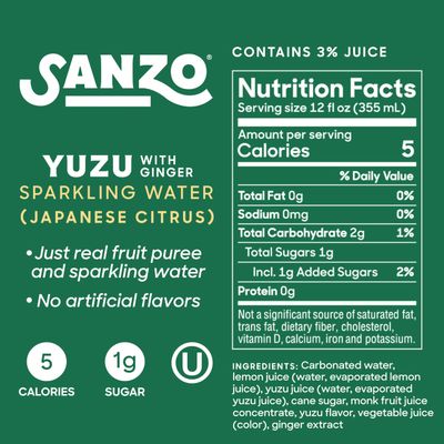 Sanzo Flavored Sparkling Water - Yuzu Lemon Soda Ginger Seltzer - Low Calorie Low Sugar Soda - Craft Asian Drinks - Vegan Gluten Free Carbonated Flavored Water - Fizzy Healthy Drinks - 12oz, 12 Pack