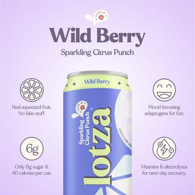 Lotza Sparkling Citrus Punch, Non-Alcoholic Mixer or Mocktail with Adaptogens, Electrolytes, Antioxidants, Seltzer Water Fruit Juice (8.45 oz, Pack of 12) - Wild Berry
