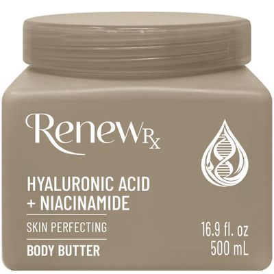 RENEW RX Hyaluronic Acid Niacinamide Body Butter for Dry Skin - Deep Hydrating Skin Care, Skin Perfecting Vegan Skincare, 16 oz