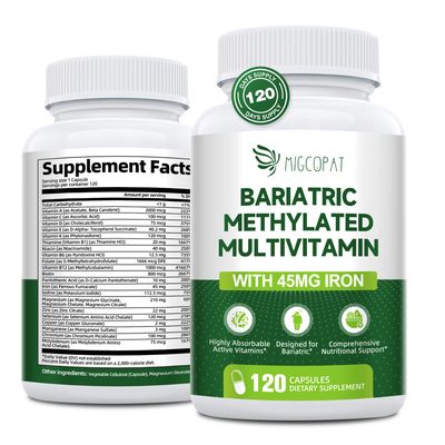 Bariatric Multivitamin with Iron 45mg, Methylated Multivitamin with Vitamin B12 Methylfolate, Post Surgery Vitamins for Gastric Bypass Sleeve Patients, Iron Supplement for Women Men - 120 Caps