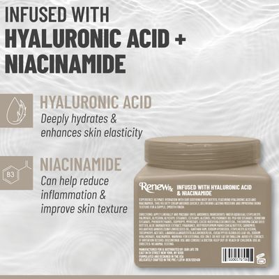 RENEW RX Hyaluronic Acid Niacinamide Body Butter for Dry Skin - Deep Hydrating Skin Care, Skin Perfecting Vegan Skincare, 16 oz