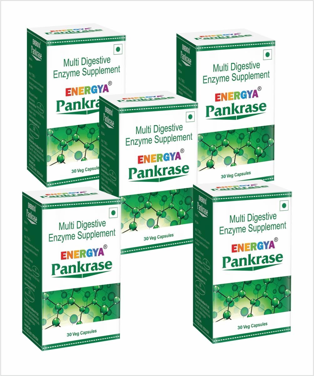 ENERGYA PANKRASE_Combination of 12 Enzymes for Gas, Bloating. Enzymes Helps in Digestion of Food Absorption of nutrients (Pack of 5)