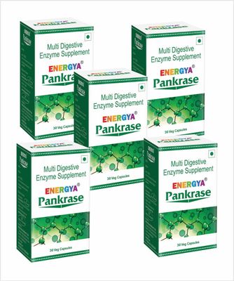 ENERGYA PANKRASE_Combination of 12 Enzymes for Gas, Bloating. Enzymes Helps in Digestion of Food Absorption of nutrients (Pack of 5)