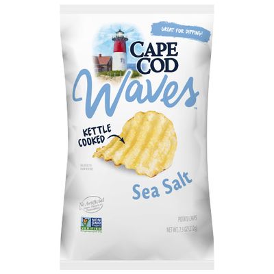 Cape Cod Potato Chips Waves Kettle Cooked Potato Chips, Satisfying All Natural- Great For Dipping (Original with Sea Salt, 3 Bags)