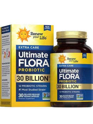 Renew Your Life Ultimate Flora Probiotics 30 Billion CFU Delayed Release Vegan Capsules Extra Care Digestive Health Immune Health Dairy Free 30 Count