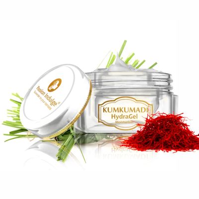 Passion Indulge Kumkumadi Natural HydraGel Moisturizer SPF 15 unisex for Anti-Aging, Glowing, Shine with Pure Ayurvedic Saffron, Vetiver Oil, and 16 Herbs for All Skin Types - 50gm