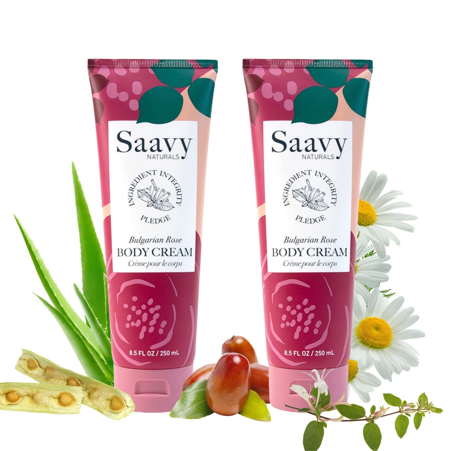 Saavy Naturals Bulgarian Rose Moisturizing Body Cream, Absorbent Shea Butter Vegan Formula for Men Women, Thick and Creamy, Naturally Scented for Dry Sensitive Skin - 8.5 Oz, 2 Pack. Made in the USA