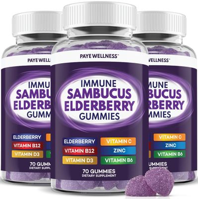 Elderberry Gummies Immune Support, Daily Support for Kids and Adults, with Sambucus Elderberry, Zinc, Vitamin C, D3, B6, B12, Plus - Dietary Supplement - 210 Count