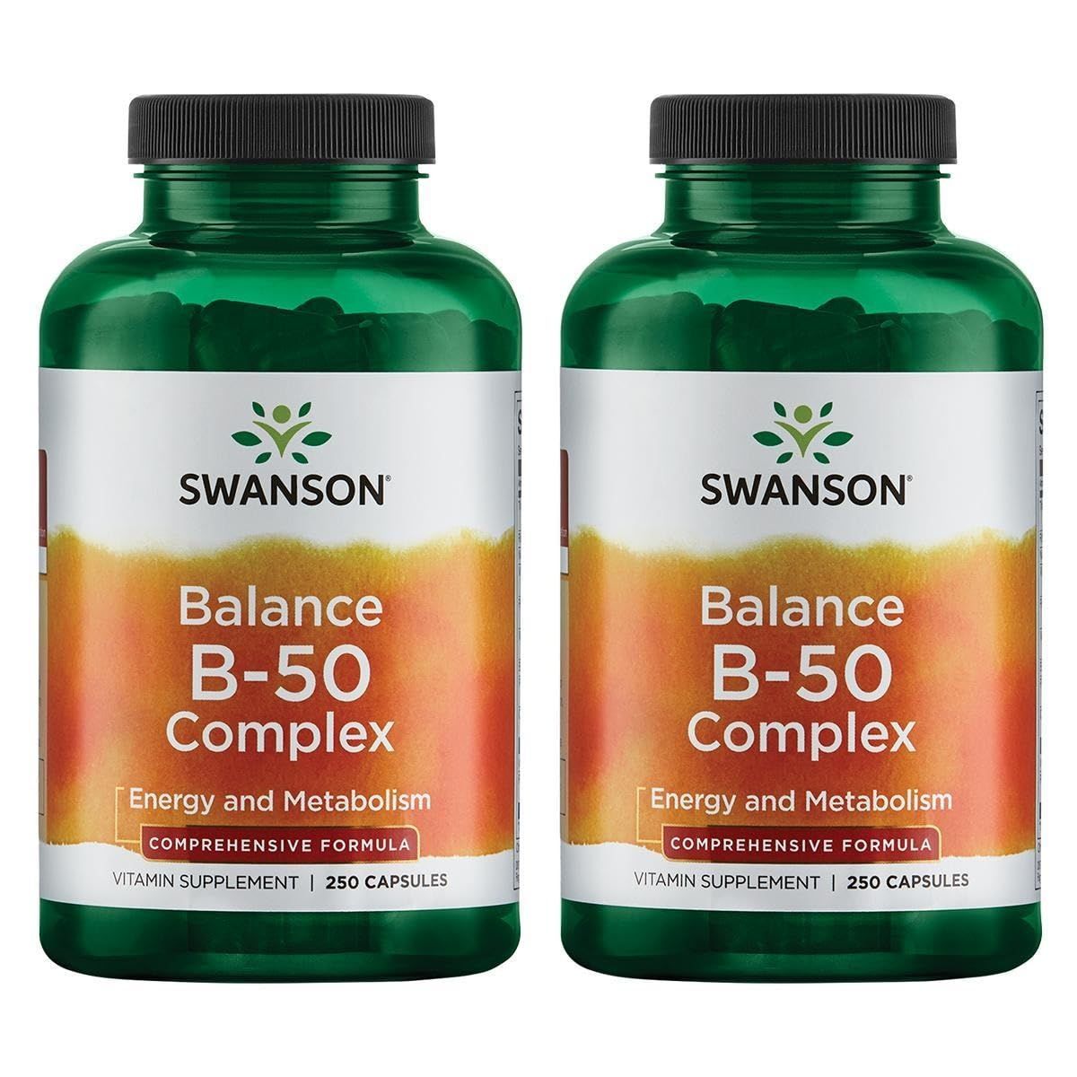 Swanson B-50 B-Complex - B Vitamin Complex with High Potency Bioavailability - Promotes Immune System Support, Aids Heart Health, Supports Healthy Nervous System - (250 Capsules) (2 Pack)