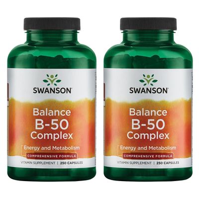 Swanson B-50 B-Complex - B Vitamin Complex with High Potency Bioavailability - Promotes Immune System Support, Aids Heart Health, Supports Healthy Nervous System - (250 Capsules) (2 Pack)