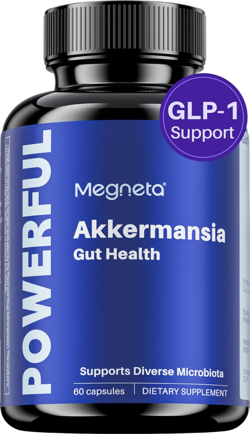 MEGNETA Akkermansia Probiotic, Boosts GLP-1, 300M AFU, Inulin Prebiotic Fiber - Gut Health Supplements for Men Women (60 Capsules)