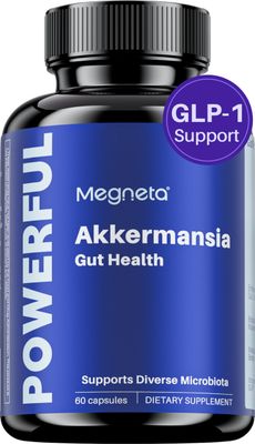 MEGNETA Akkermansia Probiotic, Boosts GLP-1, 300M AFU, Inulin Prebiotic Fiber - Gut Health Supplements for Men Women (60 Capsules)