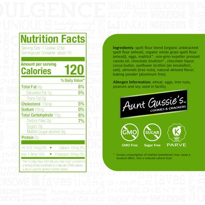 Aunt Gussie's - Sugar Free Chocolate Chip Almond Biscuits made with Spelt Flour - 4 Pack