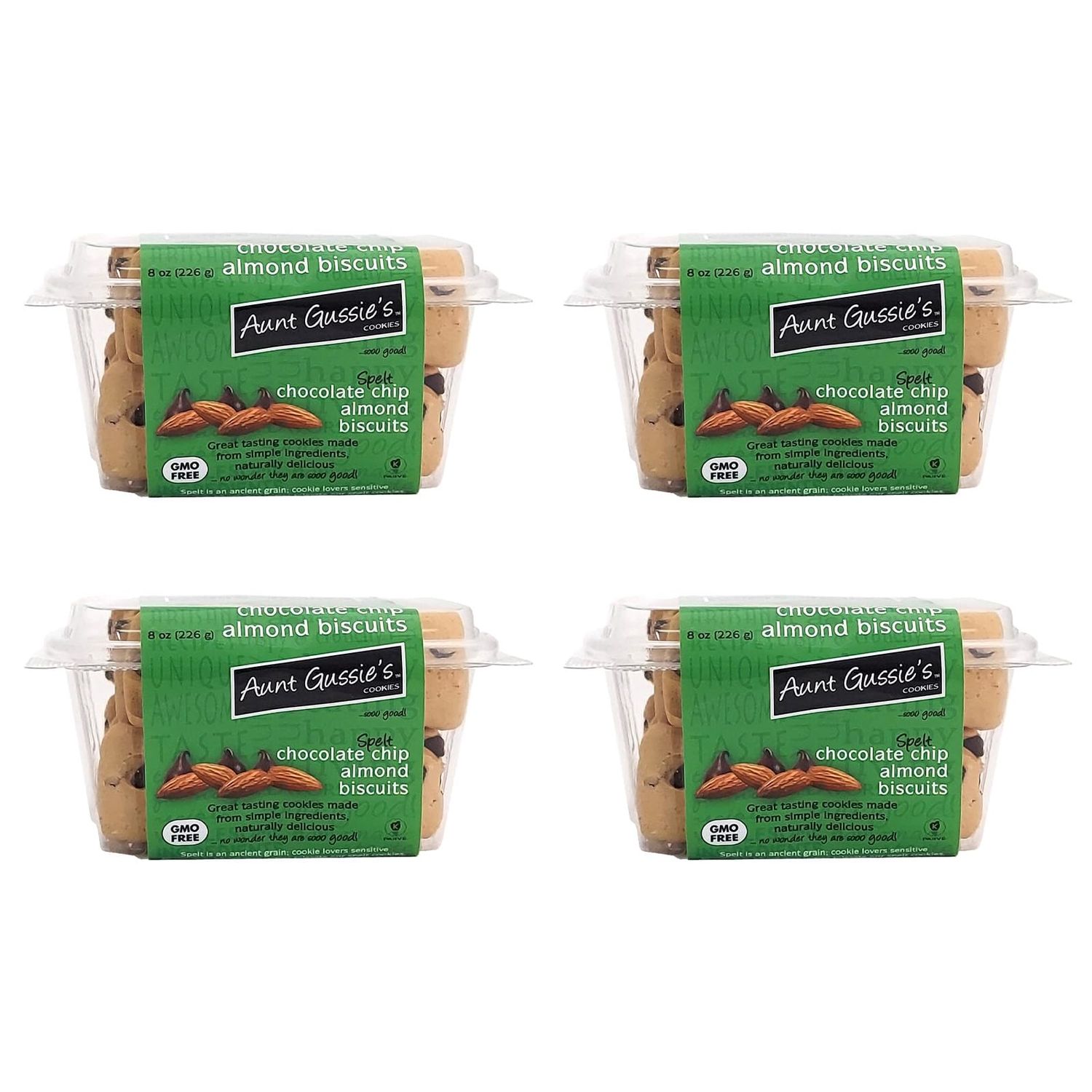 Aunt Gussie&#39;s - Sugar Free Chocolate Chip Almond Biscuits made with Spelt Flour - 4 Pack