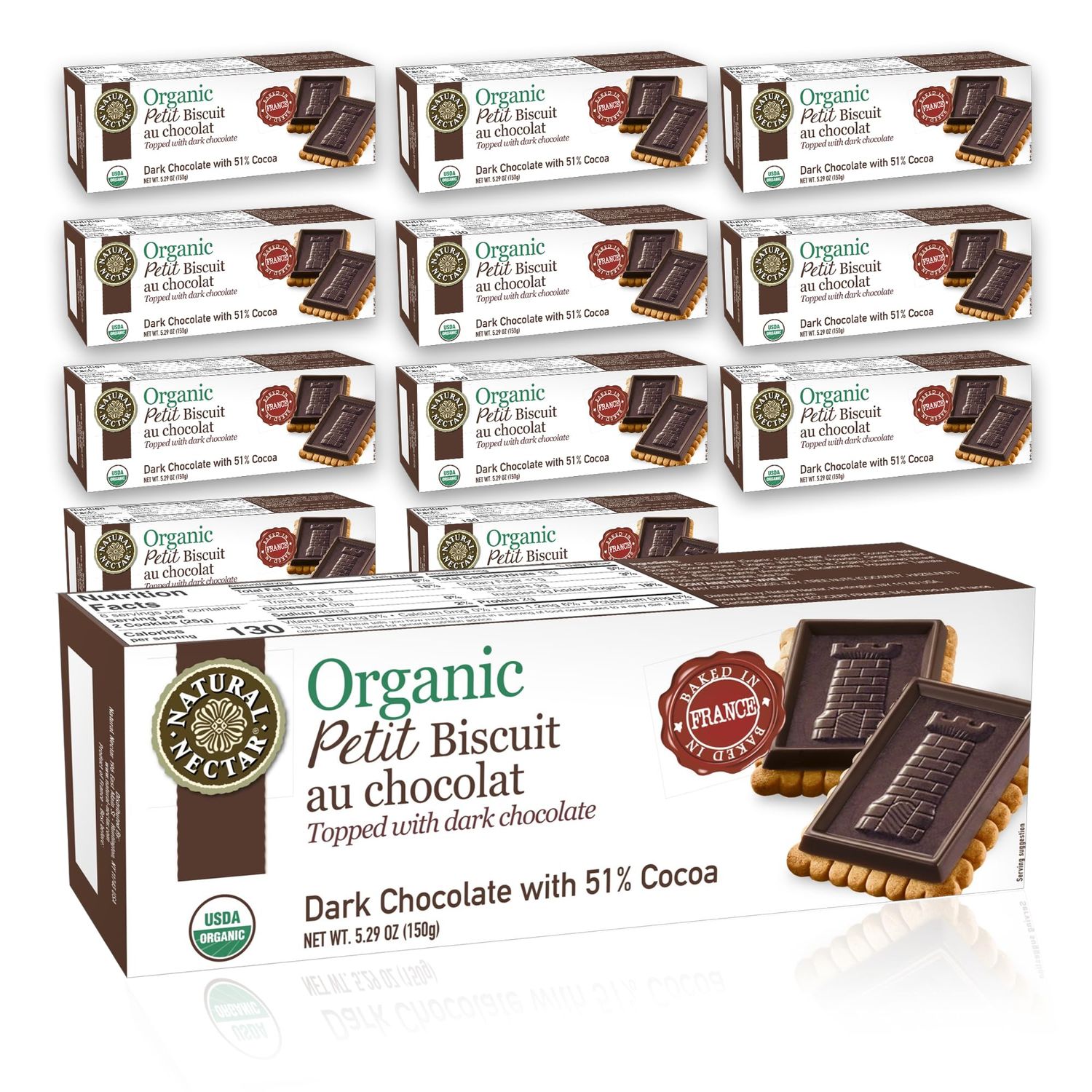 Natural Nectar Organic Dark Chocolate Biscuits Cookies, Pack of 12 Perfect with Coffee, Tea, or as a Snack USDA Organic Certified - 5.29 oz Each