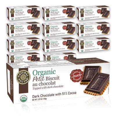 Natural Nectar Organic Dark Chocolate Biscuits Cookies, Pack of 12 Perfect with Coffee, Tea, or as a Snack USDA Organic Certified - 5.29 oz Each