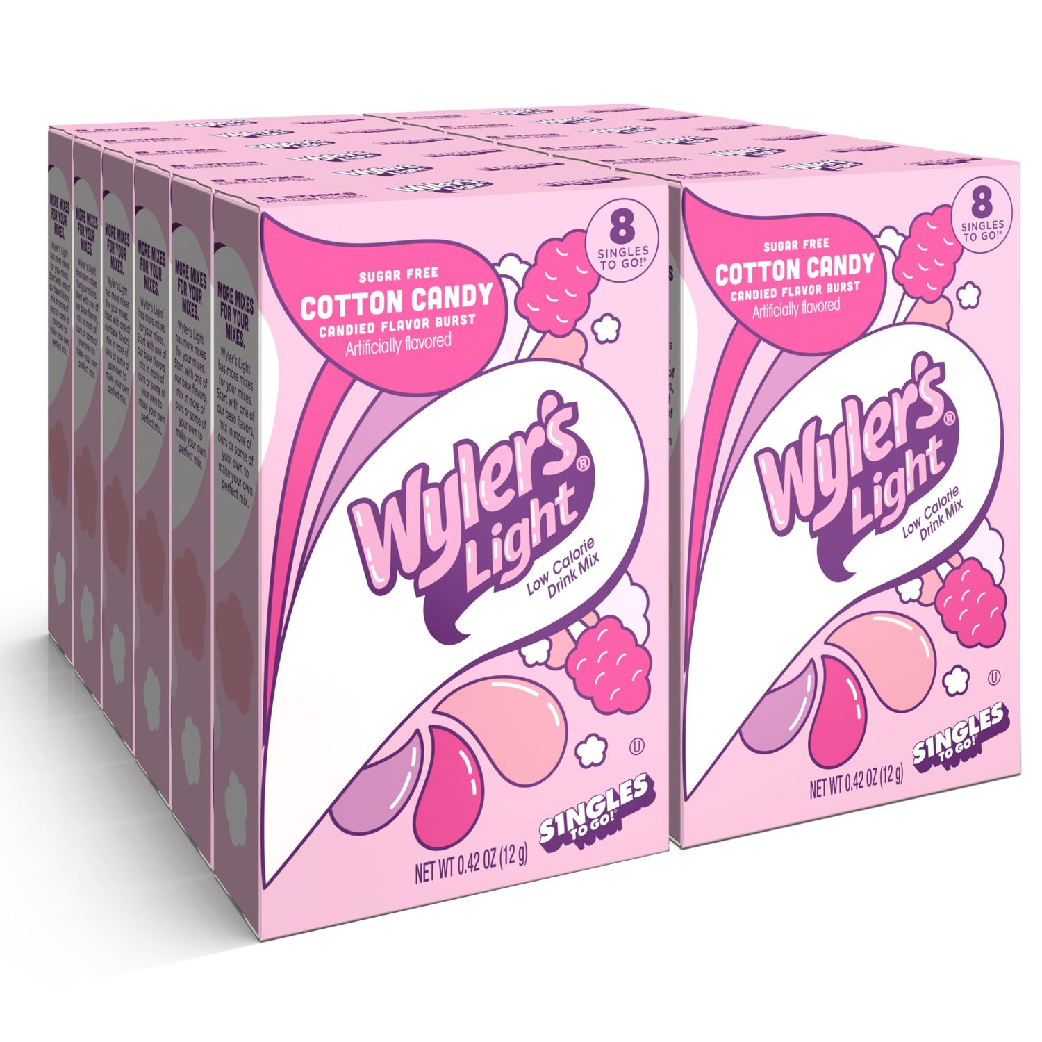 Wyler&#39;s Light Singles To Go Powder Packets, Water Drink Mix, Watertok Cotton Candy, 96 Servings, 8 Count x Pack of 12