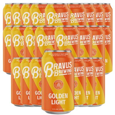 Bravus Golden Light Non-Alcoholic Ale Craft Brew 24 Pack - Crisp, Clean and Approachable - Vegan Friendly - 65 Calories - 12oz Cans