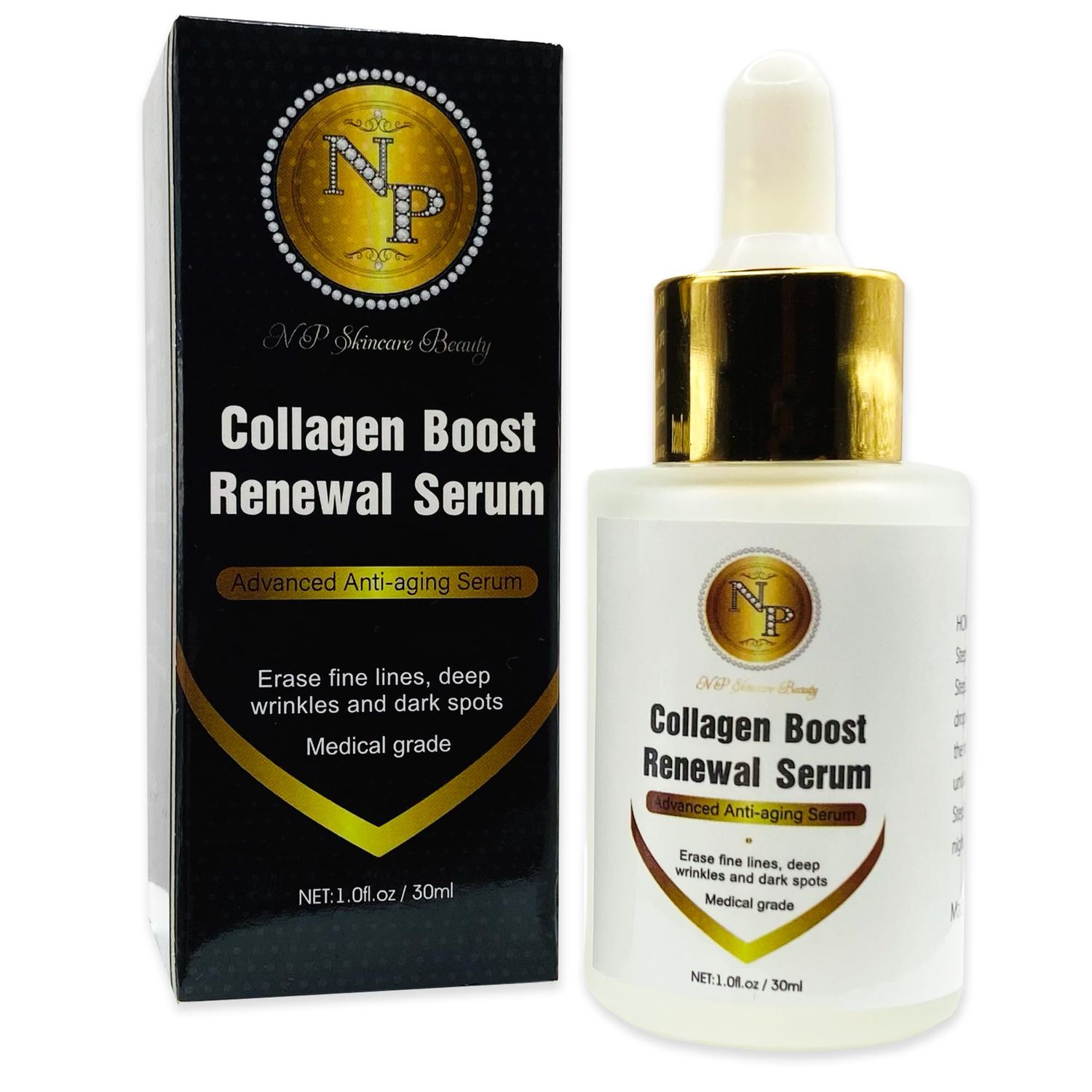 NP Skincare Beauty Collagen Boost Renewal System - Medical Grade Advanced Aging Serum for Fine Lines, Wrinkles, and Dark Spots, 1 oz.