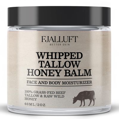 Tallow Face Moisturizer for Women: Beef Tallow Balm with Raw Honey and Olive Oil for Mature Skin - 100 Whipped and Grass Fed Cow Fat Facial Cream