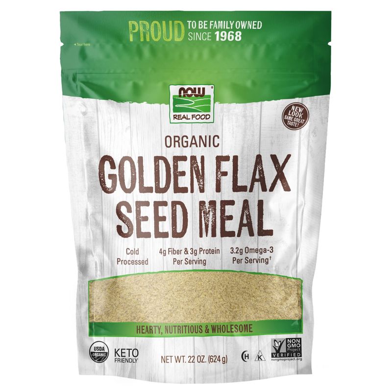 NOW Foods, Organic Golden Flax Seed Meal, Source of Essential Fatty Acids and Fiber, Cold-Processed, Certified Non-GMO, 22-Ounce (Packaging May Vary)
