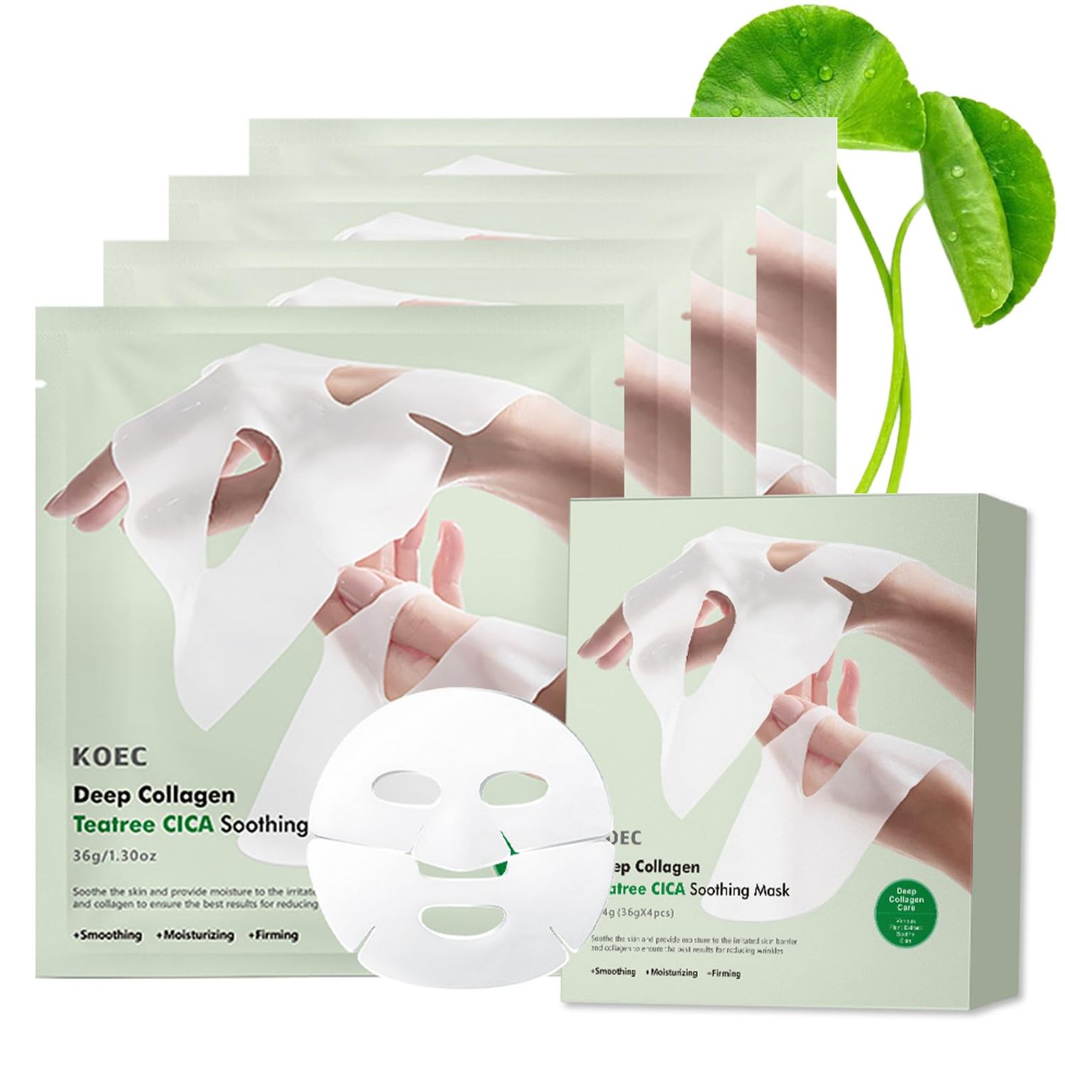 ISHERBIN Deep Collagen Overnight Face Mask - Tea Tree CICA Hydrating Overnight Hydrogel Mask, Collagen Overnight Mask Anti Wrinkle Lifting, Collagen Face Mask Improve Elasticity, Firming (Green)