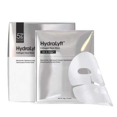 5th Glow HydraLyft - Collagen Face Mask - Collagen Hydrogel Mask with Hyaluronic Acid Niacinamide - Deep Hydration, Anti-Aging Firming Collagen Mask for a Youthful, Glass Skin Glow - 4 Sheets