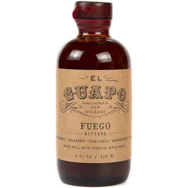 El Guapo Fuego Bitters 4 Fl Oz Bottle - Award Winning Tex-Mex Cocktail - Mixologists and Cocktail Enthusiasts - Elevate Drink Experience - Habanero Grapefruit Essence