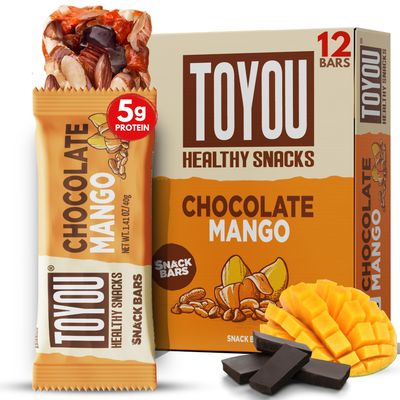 ToYou Chewy Fruit and Nut Bars - Healthy Protein Snacks Chocolate Mango - 1.41 Ounce (Pack of 12) Soft Chewy, Vegan, Fiber-packed Granola Bars for Adults and Kids, Made with Natural Ingredients