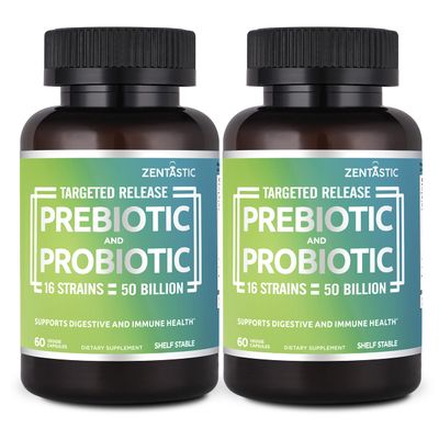Zentastic Probiotics Prebiotics Supplement - 50 Billion CFU - for Men Women s Immune Digestive Health - 16 Strains - Shelf Stable - 120 Delayed Release Veggie Capsules
