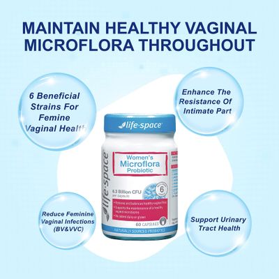 Life-Space Probiotic for Women, Support Healthy Vaginal Microflora Comfort, BV VVC Infection Treatment, Urinary Tract Health, Lactobacillus rhamnosus, 6.3 Billion CFU, Multi Strain - 60 Capsules