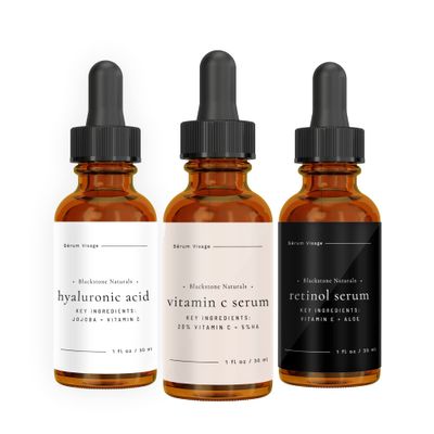 Blackstone Age Defying Facial Serum Set Vitamin-C, Retinol, Hyaluronic Acid (3 Pack) for Day and Night Beauty Regimen - All Natural and Moisturizing