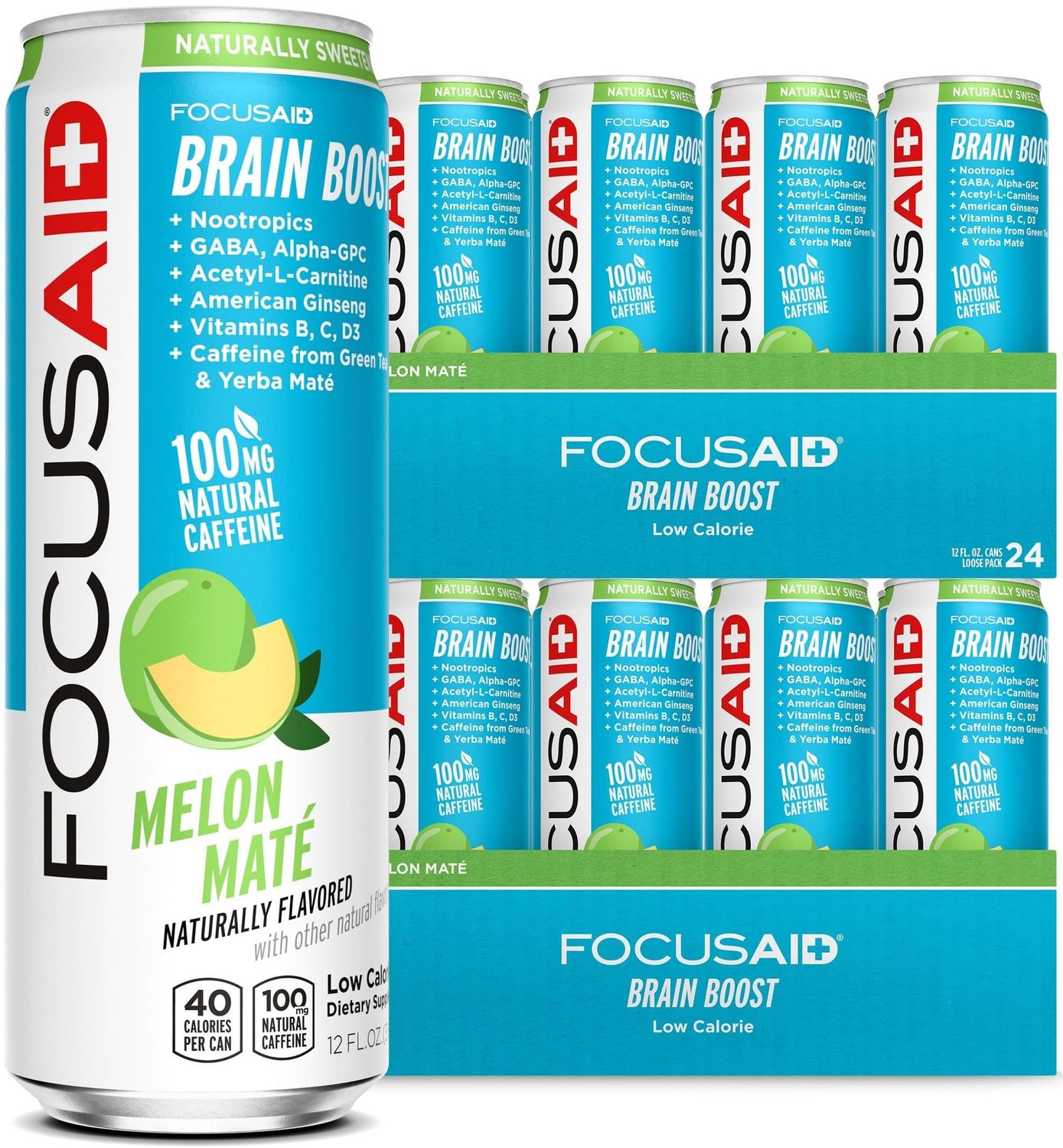 FOCUSAID Energy Blend, Nootropics Drink for Brain Fuel, Alpha-GPC, GABA, B-Complex, Yerba Mate, Green Tea, 100 Clean,100mg Natural Caffeine, 12 Fl Oz (Pack of 24)