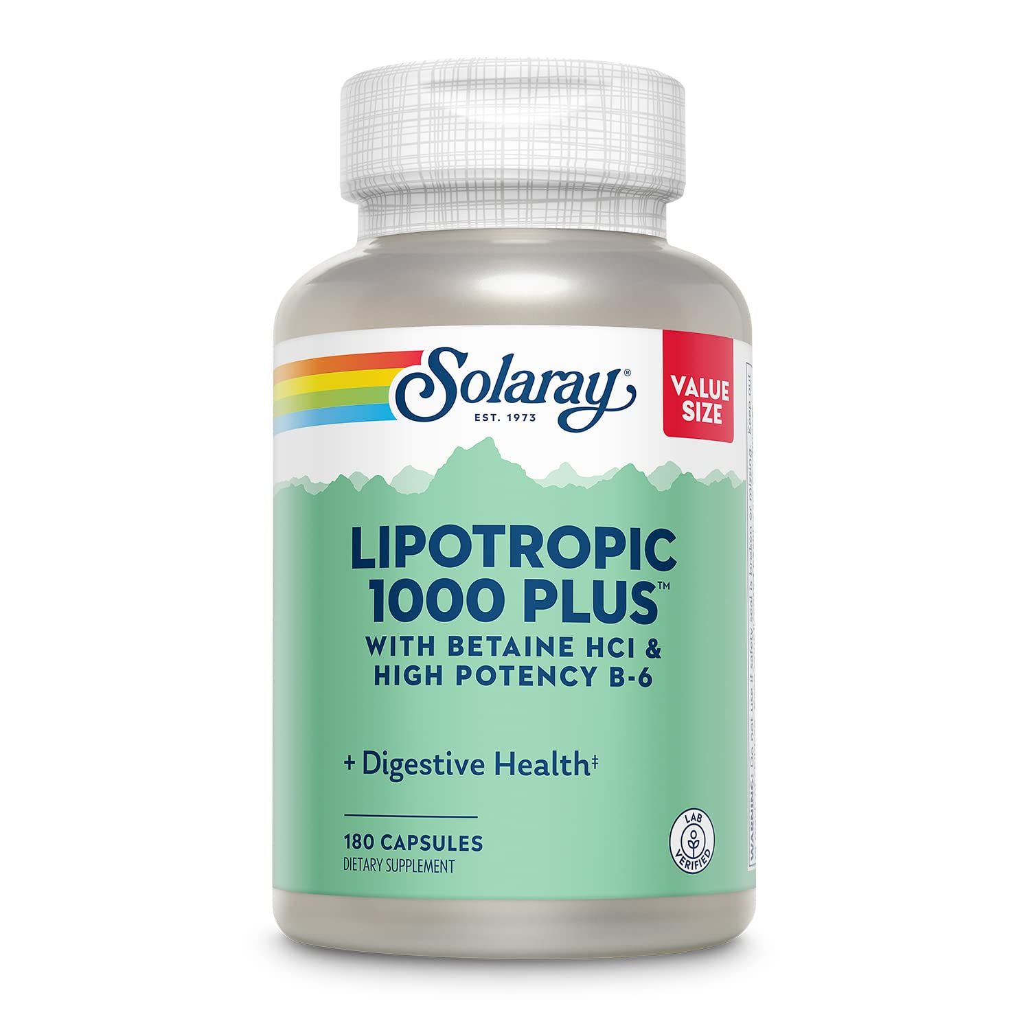 Solaray Lipotropic 1000 Plus with Betaine HCl High Potency B-6, Healthy Digestion, Energy, and Fat Metabolism Support, Lipotropic Complex Plus Aloe Vera, 60 Day Guarantee, 30 Servings, 180 Capsules