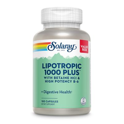 Solaray Lipotropic 1000 Plus with Betaine HCl High Potency B-6, Healthy Digestion, Energy, and Fat Metabolism Support, Lipotropic Complex Plus Aloe Vera, 60 Day Guarantee, 30 Servings, 180 Capsules