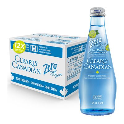 Clearly Canadian Zero Sugar Citrus Medley Sparkling Water Beverage, Zero Sugar Zero Calories, 1 Case (12 Bottles x 325mL)