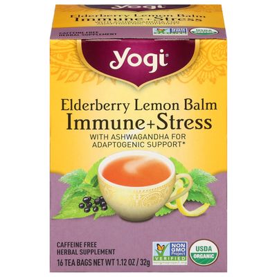 Yogi Tea Organic Lemon Balm Elderberry Immune Stress Tea, 16 CT