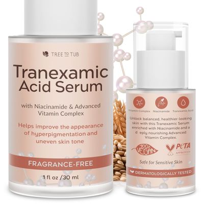 Tree To Tub Tranexamic Acid Serum for All Skin Types - Reduce the Look of Dark Spots wAlpha-Arbutin, Hyaluronic Acid, Vitamin C - Hydrating, Vegan Formula for Radiant, Even-Looking Skin