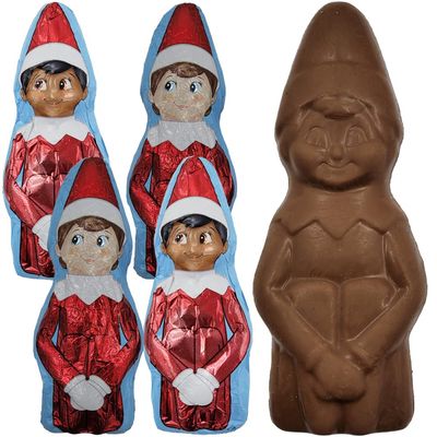 Fruidles Large Christmas Chocolate Elf on the Shelf Holiday Treats, Solid Smooth Milk Chocolate, Party Bag Fillers, Individually Wrapped Foils, Kosher Certified Dairy, 3oz (4-Pack)