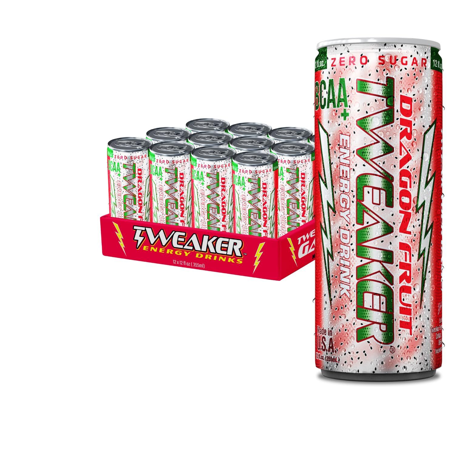 Tweaker Energy Drink Pre Workout - Sugar Free, Low Calorie, 110 mg Caffeine, Clean Energy Drink for Focus Performance (12 oz, Pack of 12) (12 Ounce (Pack of 12), Dragon Fruit)
