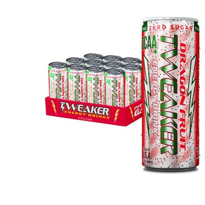 Tweaker Energy Drink Pre Workout - Sugar Free, Low Calorie, 110 mg Caffeine, Clean Energy Drink for Focus Performance (12 oz, Pack of 12) (12 Ounce (Pack of 12), Dragon Fruit)