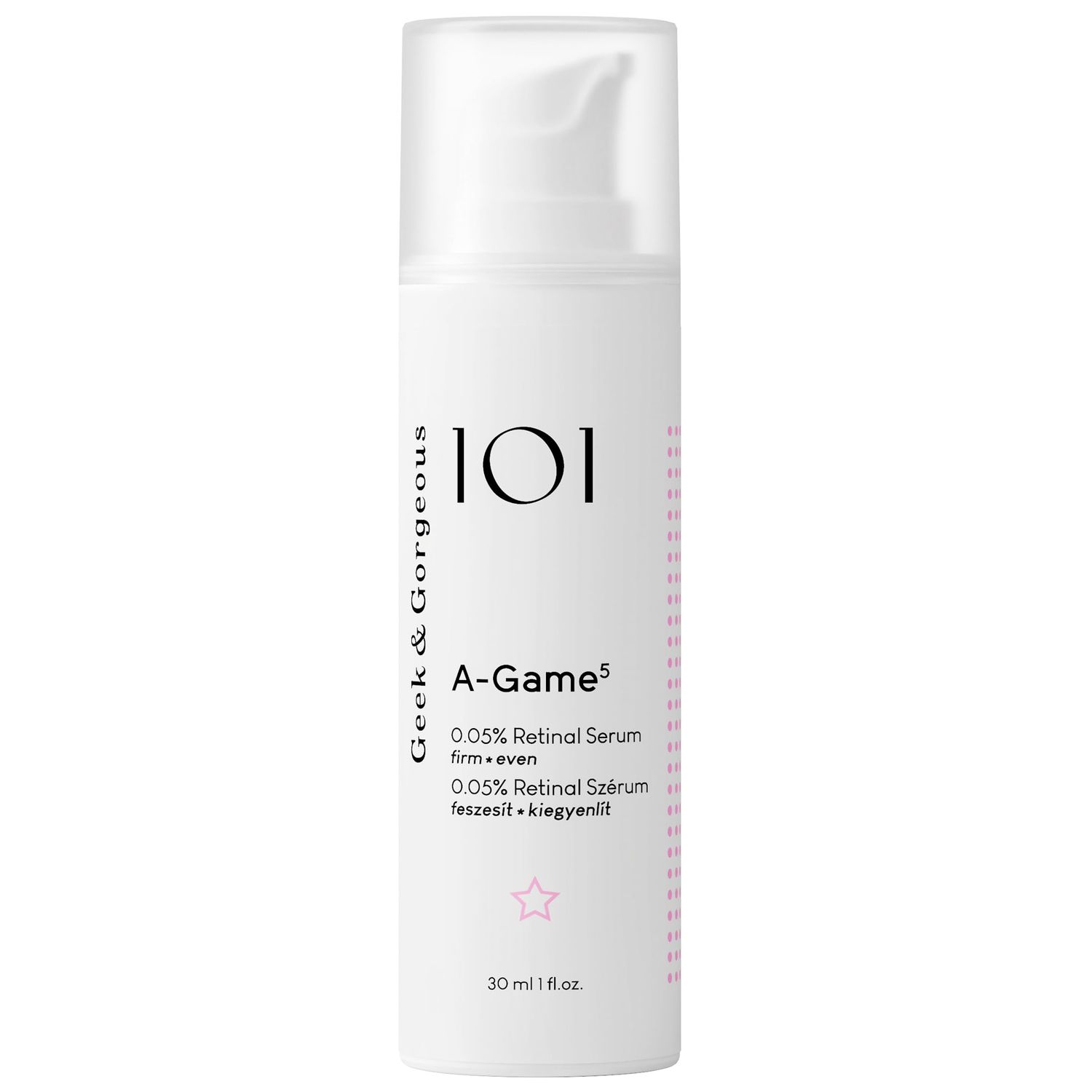 Geek Gorgeous - A-Game 5-0.05 Retinal serum - silky, light with medium-strength retinal, anti-aging - all skin types, especially combination oily skin, 1 oz