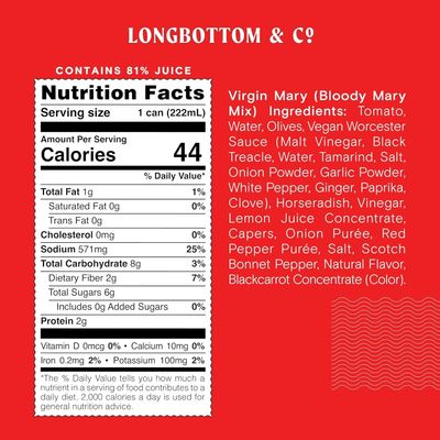 Longbottom Co. Virgin Bloody Mary MixTomato Juice Premium Made with Fresh Pressed Tomatoes Low in Sodium 7.5 Fl Oz (4 Pack)